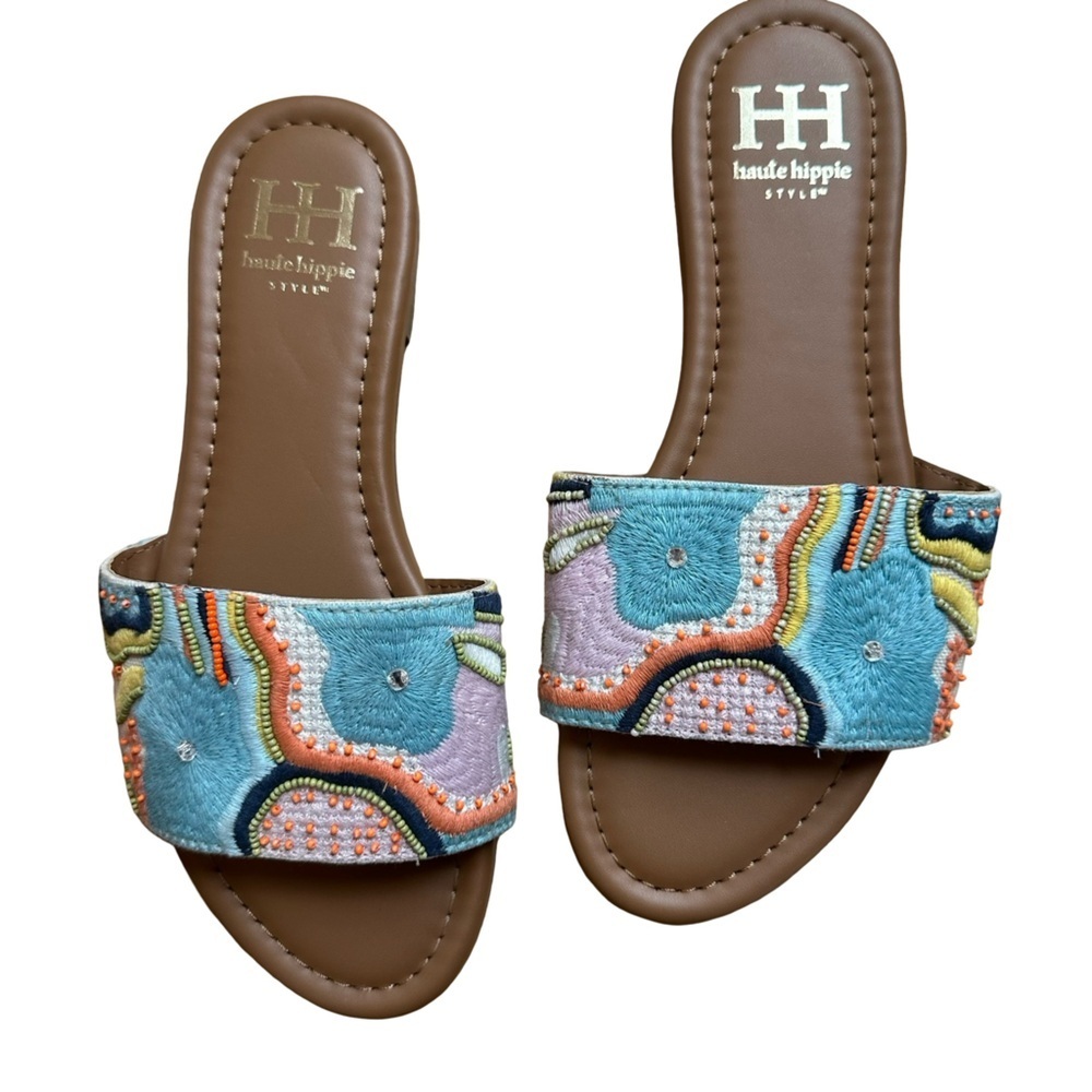 Haute Hippy Beaded Embroidered Slide Sandals Flats EUC Sz 7